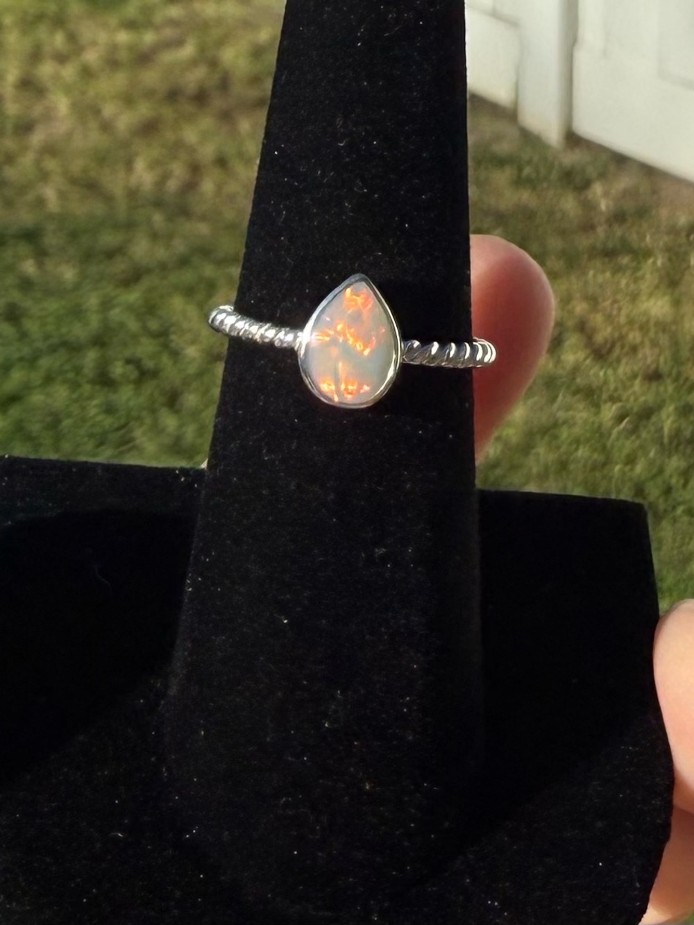Sterling Silver Teardrop Opal Ring - Multicolor Opal. Australian - Picture 11 of 11